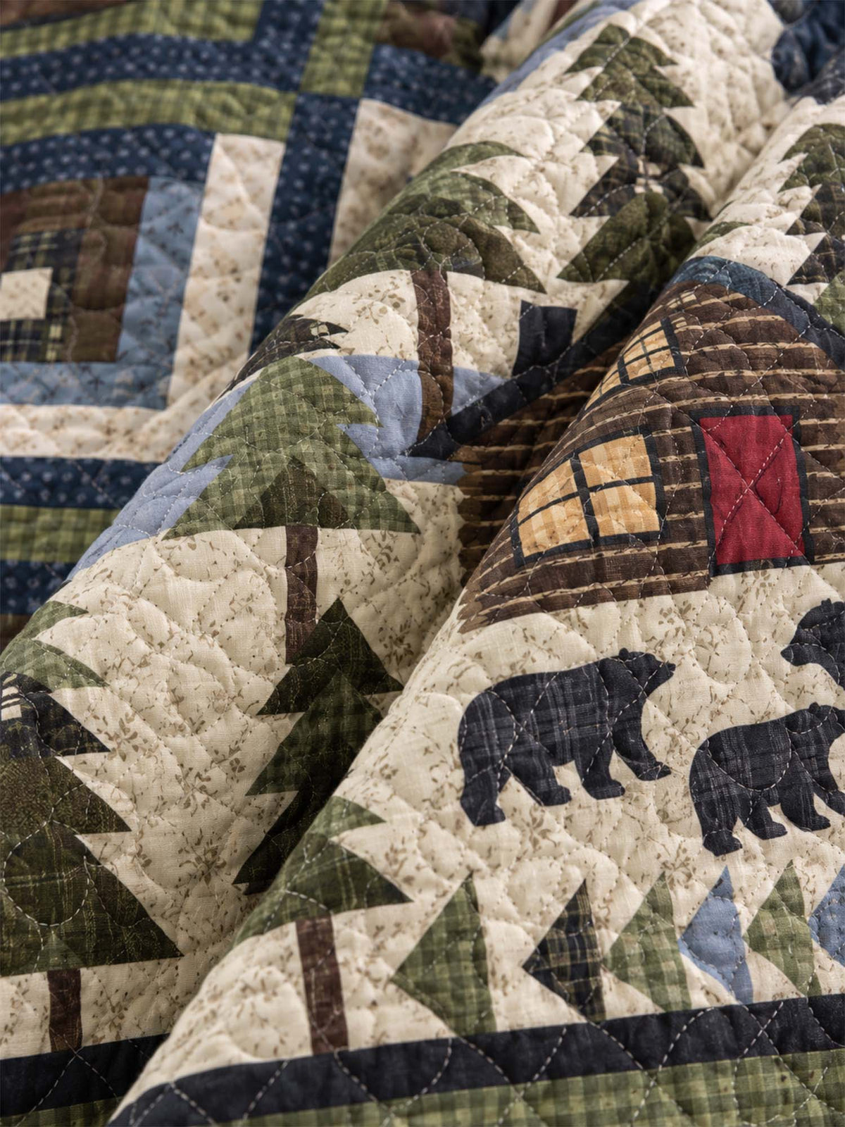 Bear Cabin Woodland Patchwork-Style Quilted Blanket
