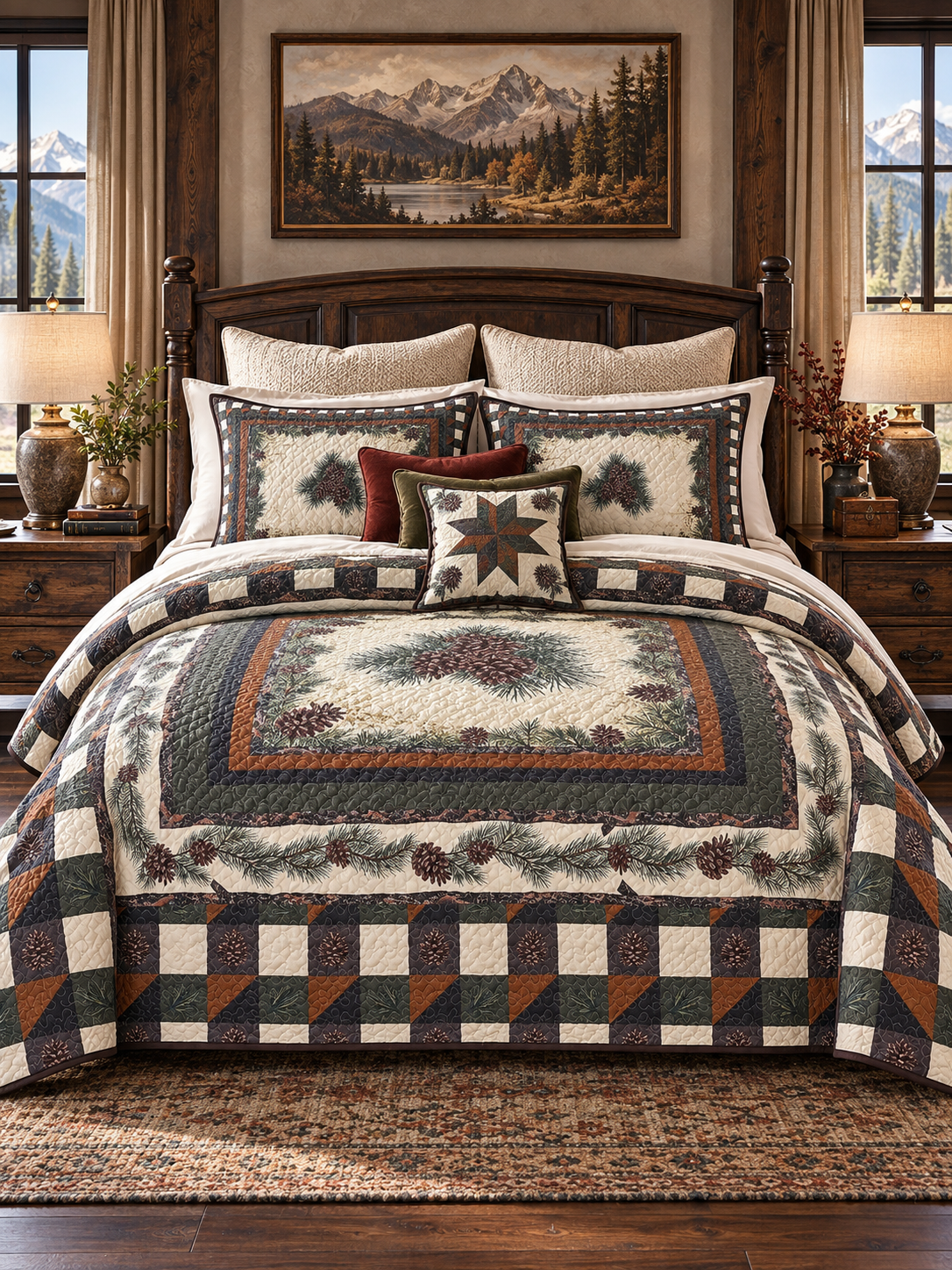 Pinecone Forest Patchwork Quilted 3-Piece Bedding Set