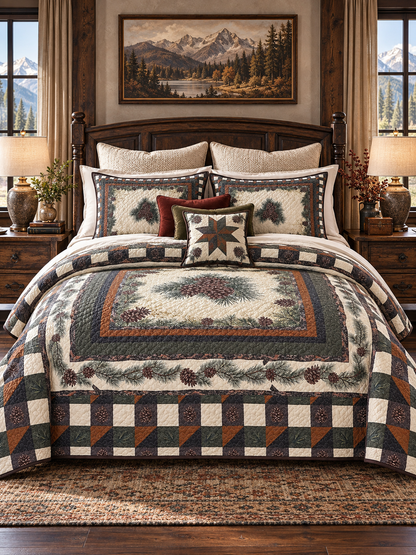 Pinecone Forest Patchwork Quilted 3-Piece Bedding Set