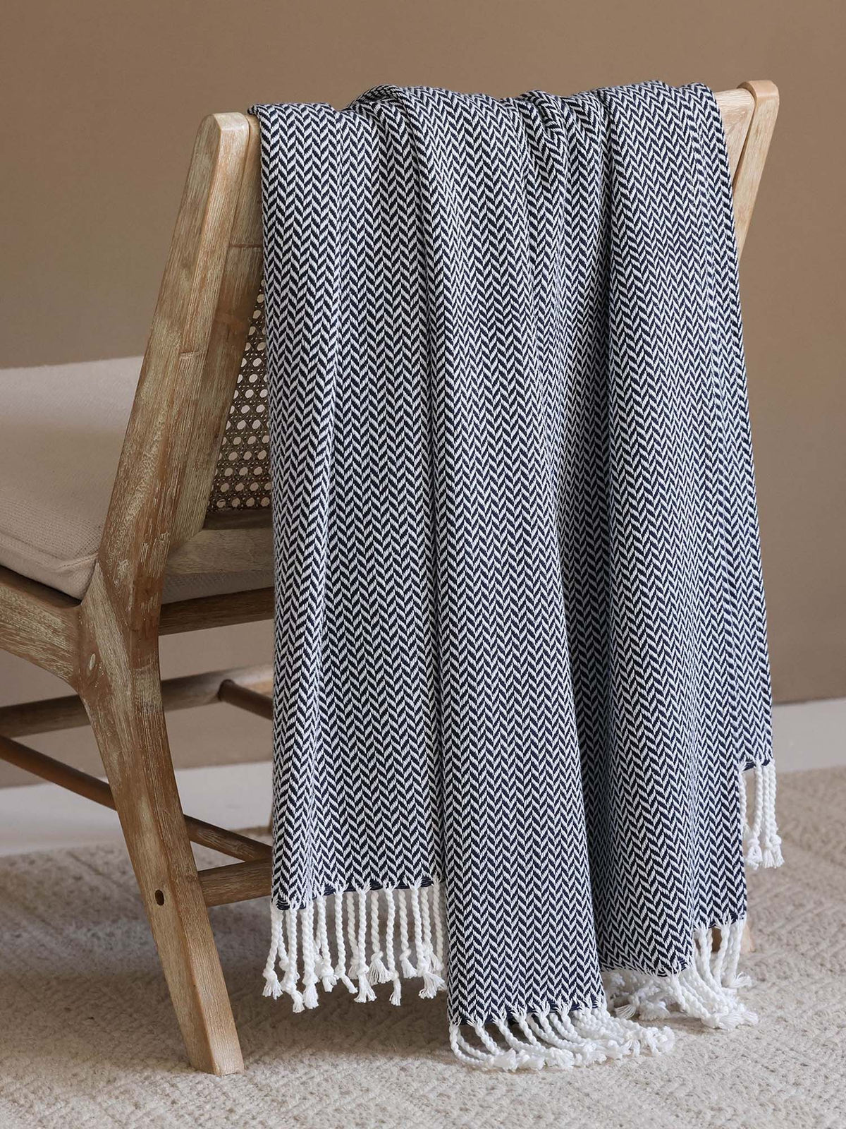 Classic Herringbone Cotton Throw Blanket