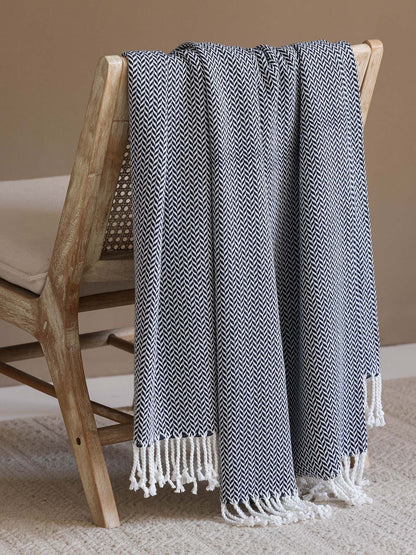 Classic Herringbone Cotton Throw Blanket