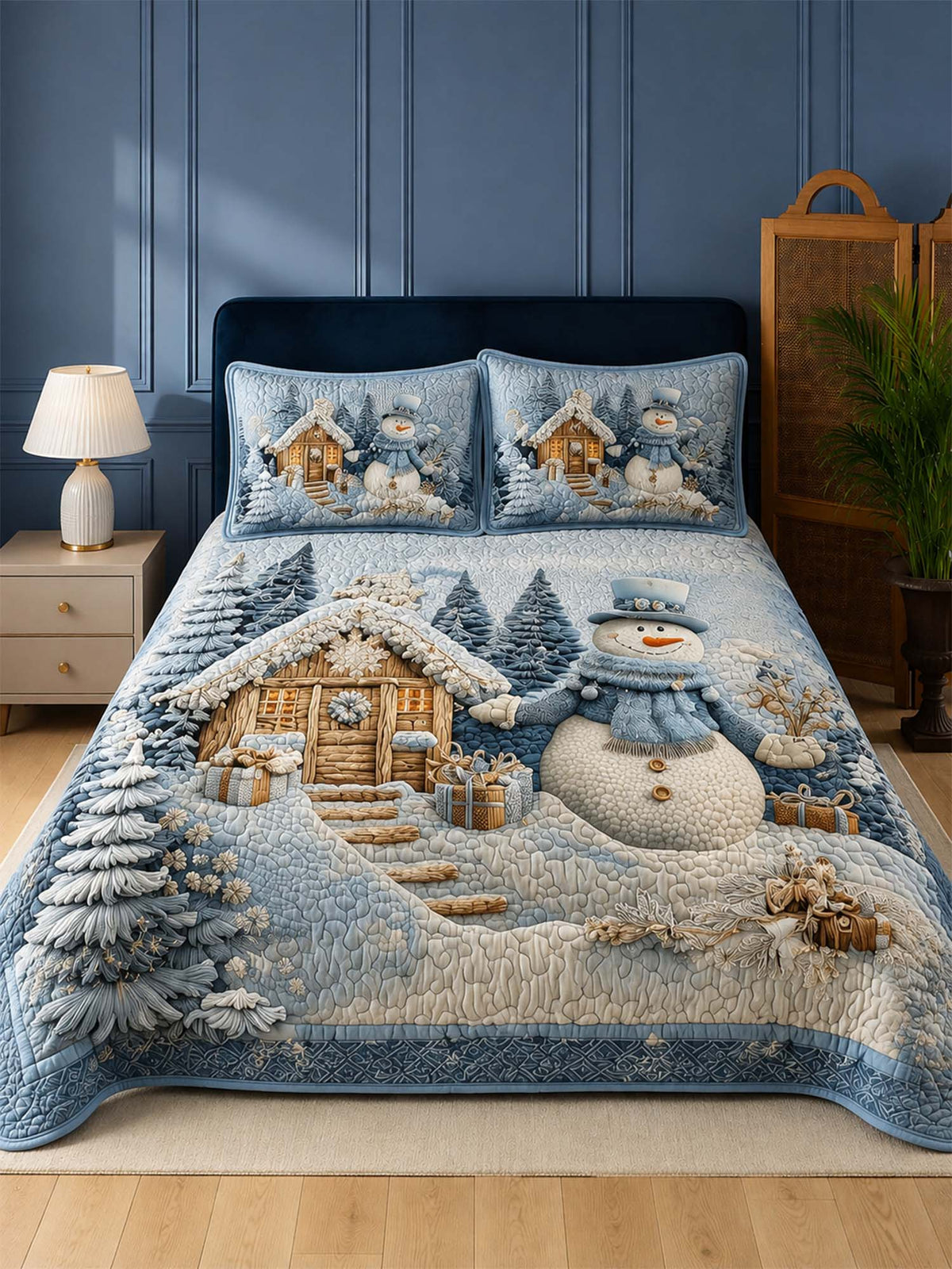 Silent Snow Eve 3‑Piece Quilted Bedding Set