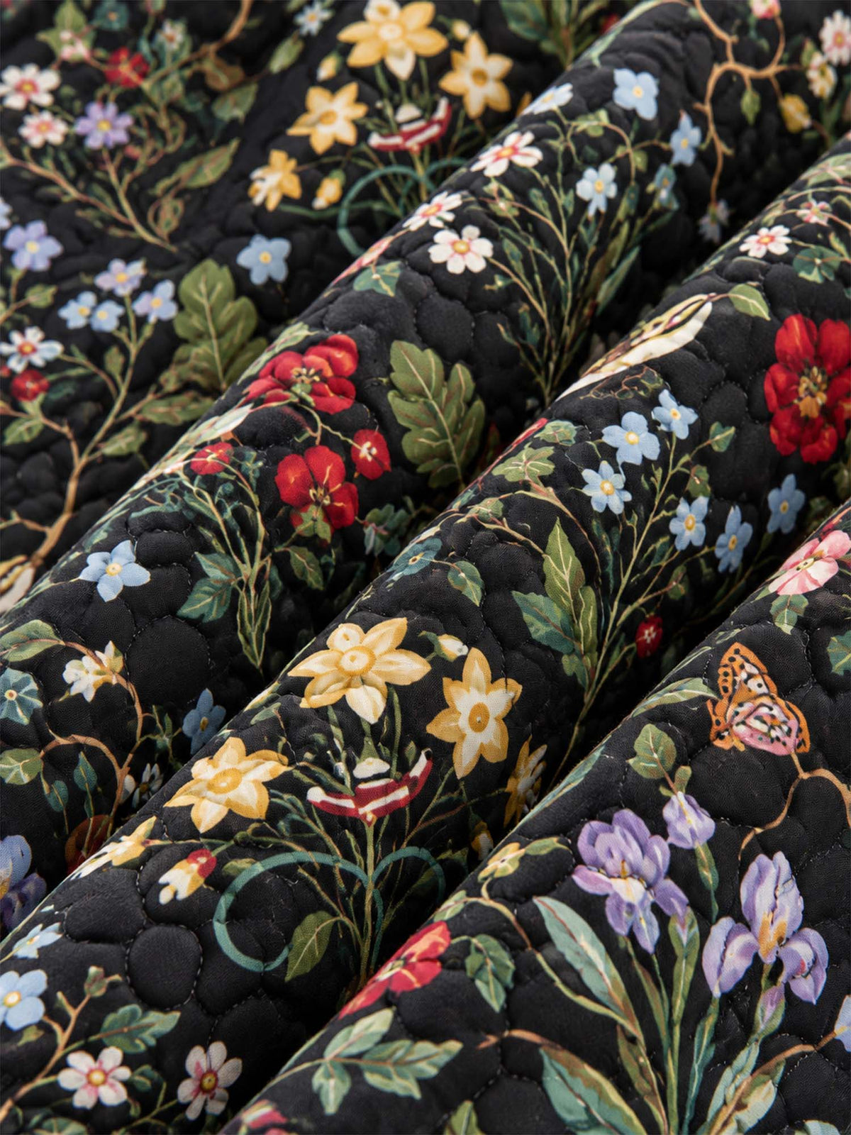 Midnight Butterfly Wildflower Garden Quilted 3-Piece Bedding Set