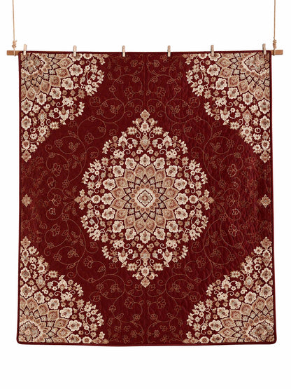 Vintage Burgundy Floral Medallion Quilted 3-Piece Bedding Set