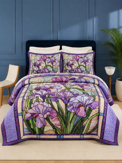 H.PAI Purple Iris Quilted 3-Piece Bedding Set