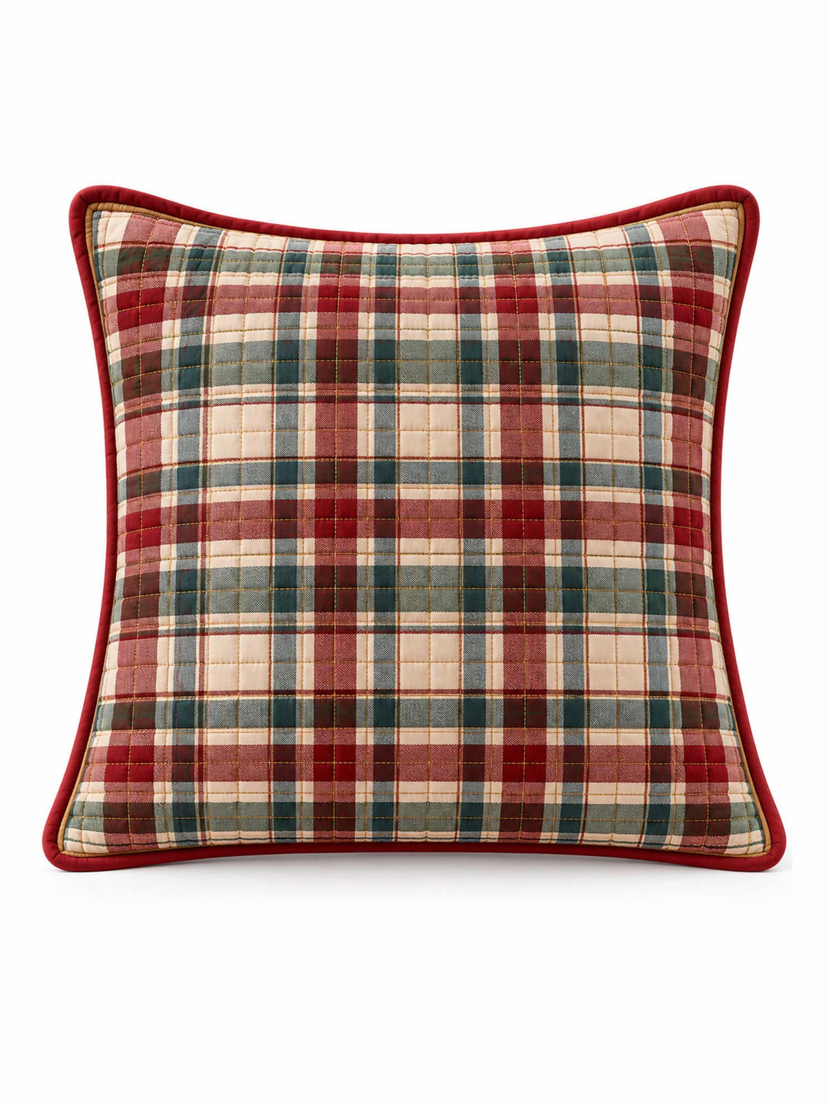 Traditional Christmas Motif & Plaid Quilted Pillow Covers 2-Piece Set