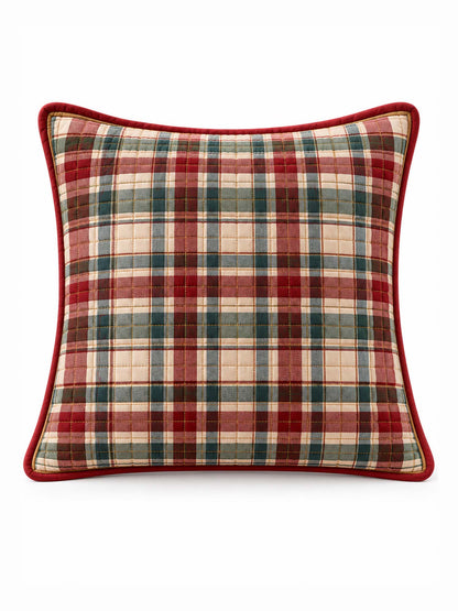 Traditional Christmas Motif & Plaid Quilted Pillow Covers 2-Piece Set