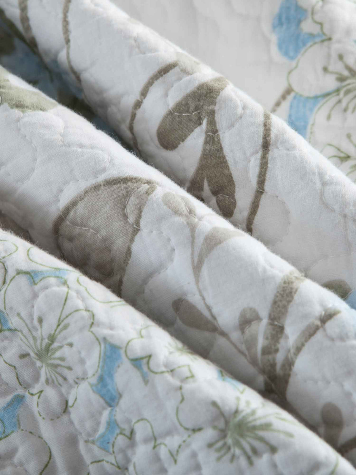 Light Blue Hydrangea Floral Print Quilted 3‑Piece Bedding Set