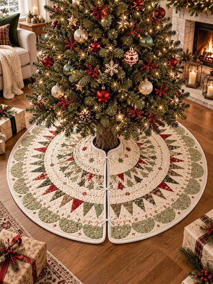 Vintage Christmas Starburst Patchwork Quilted Tree Skirt