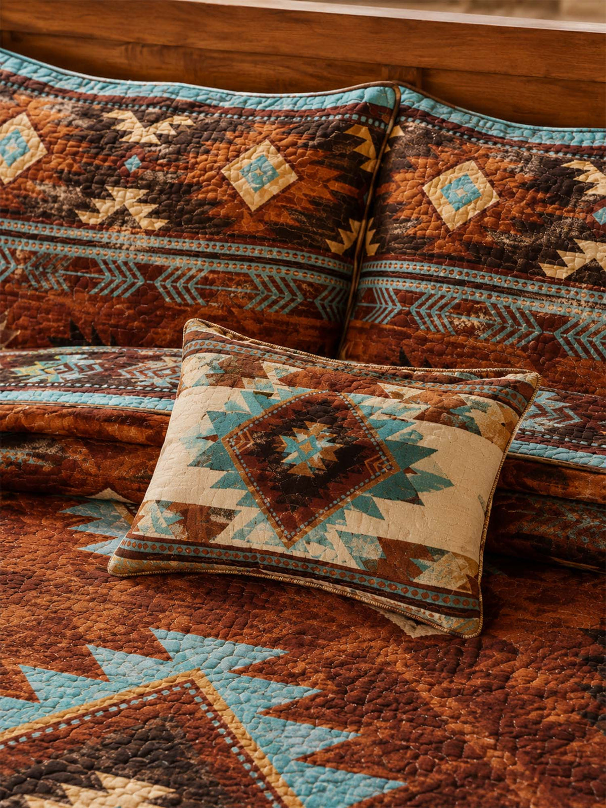 H.PAI Southwestern Aztec Quilted 3-Piece Bedding Set