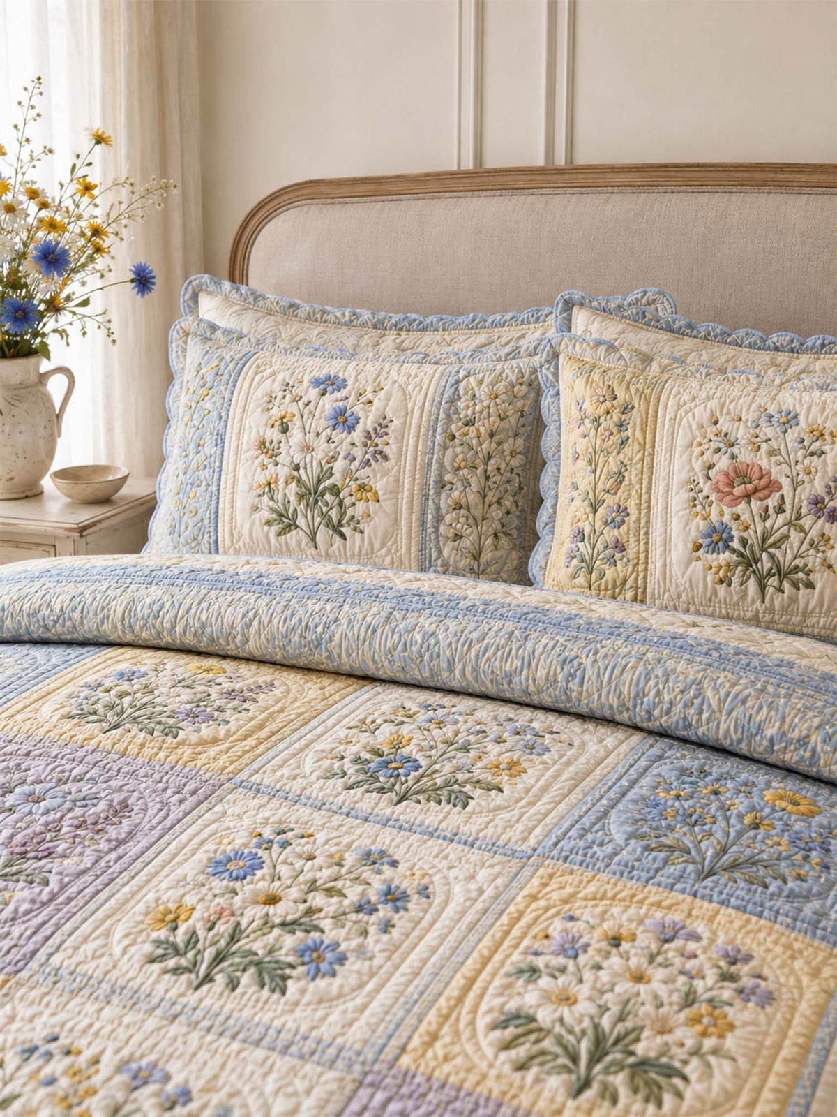 Wildflower Quilted 3-Piece Bedding Set