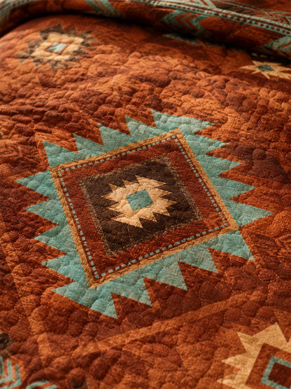 H.PAI Southwestern Aztec Quilted 3-Piece Bedding Set