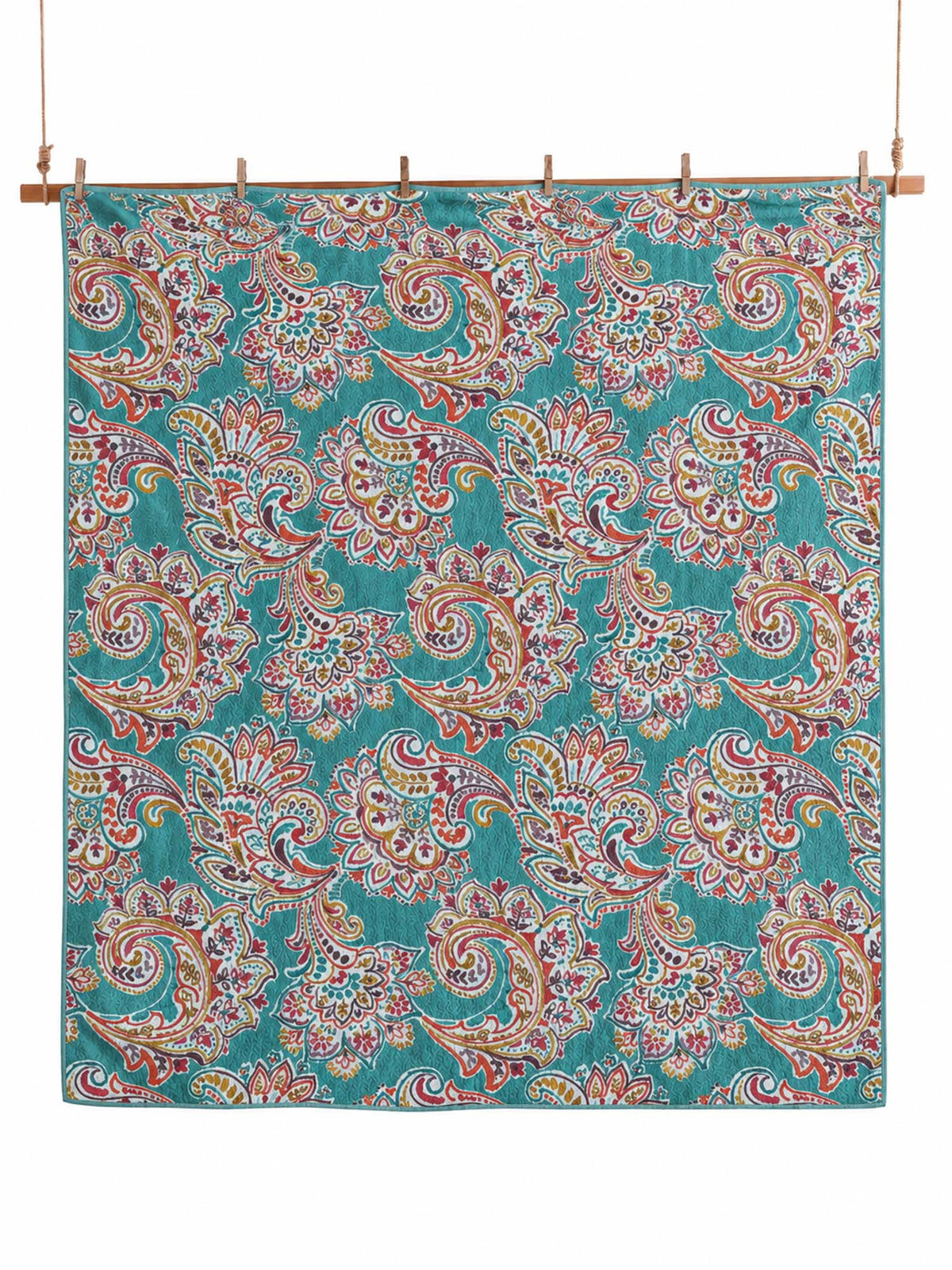 Turquoise Paisley Boho 100% Cotton Quilted Bedding Set