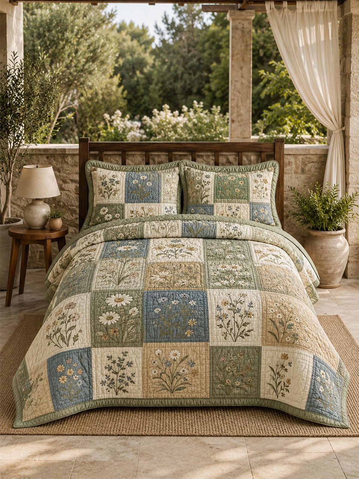 Wildflower Meadow Quilted 3-Piece Bedding Set