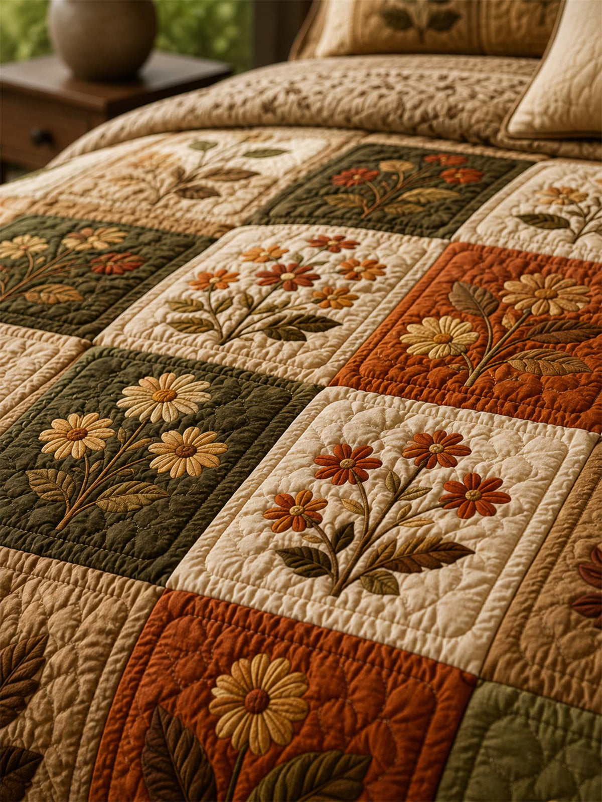 Autumn Botanical Quilted 3-Piece Bedding Set