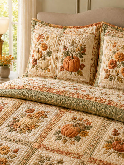 H.PAI Pumpkin Harvest Quilted 3-Piece Bedding Set