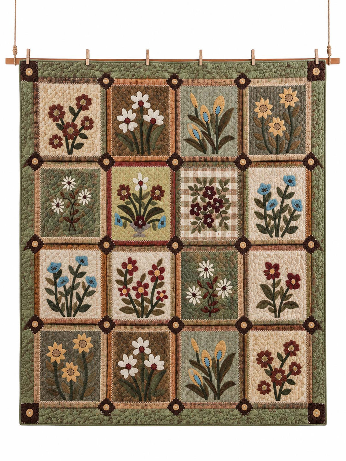 Vintage Folk Floral Patchwork Quilted 3-Piece Bedding Set
