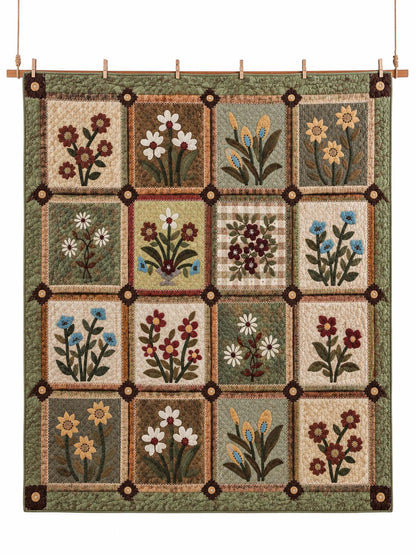 Vintage Folk Floral Patchwork Quilted 3-Piece Bedding Set