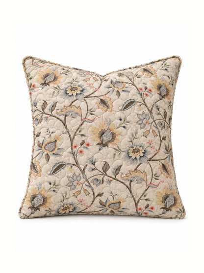 Vintage Botanical Floral Quilted Pillow Cover