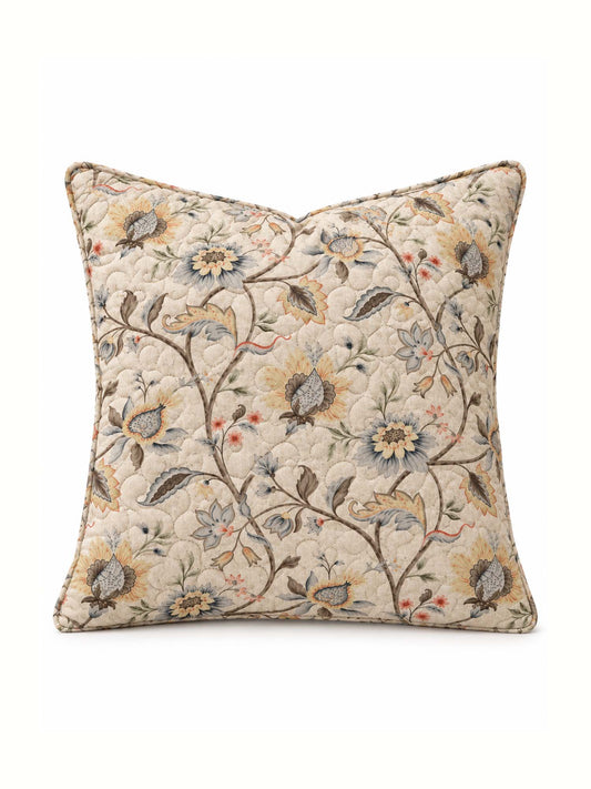 Vintage Botanical Floral Quilted Pillow Cover