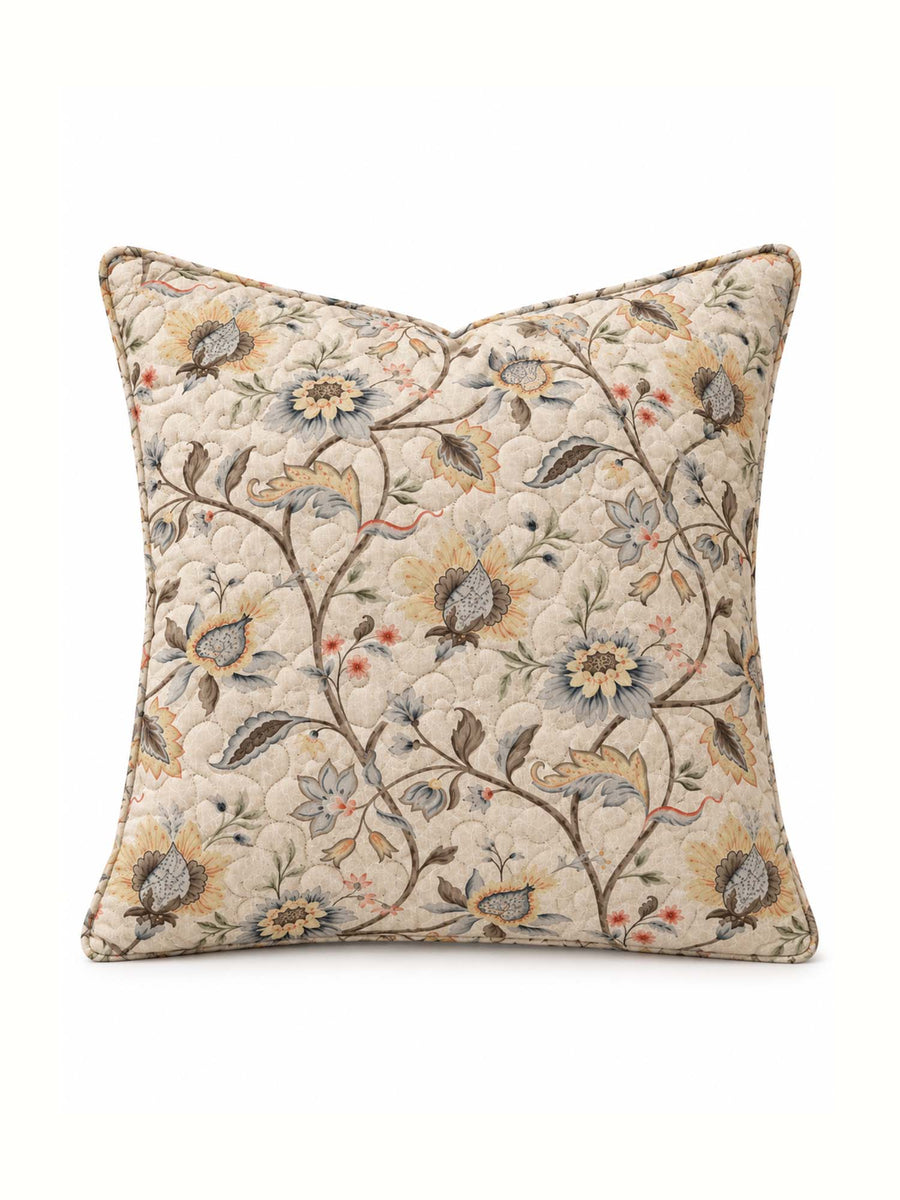 Vintage Botanical Floral Quilted Pillow Cover