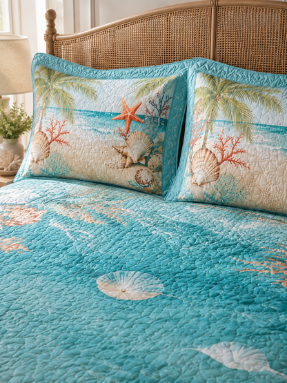 Coastal Shell Ocean Quilted 3-Piece Bedding Set
