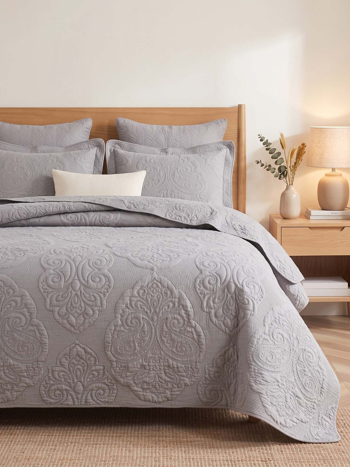 Damask Quilted 3-Piece Bedding Set