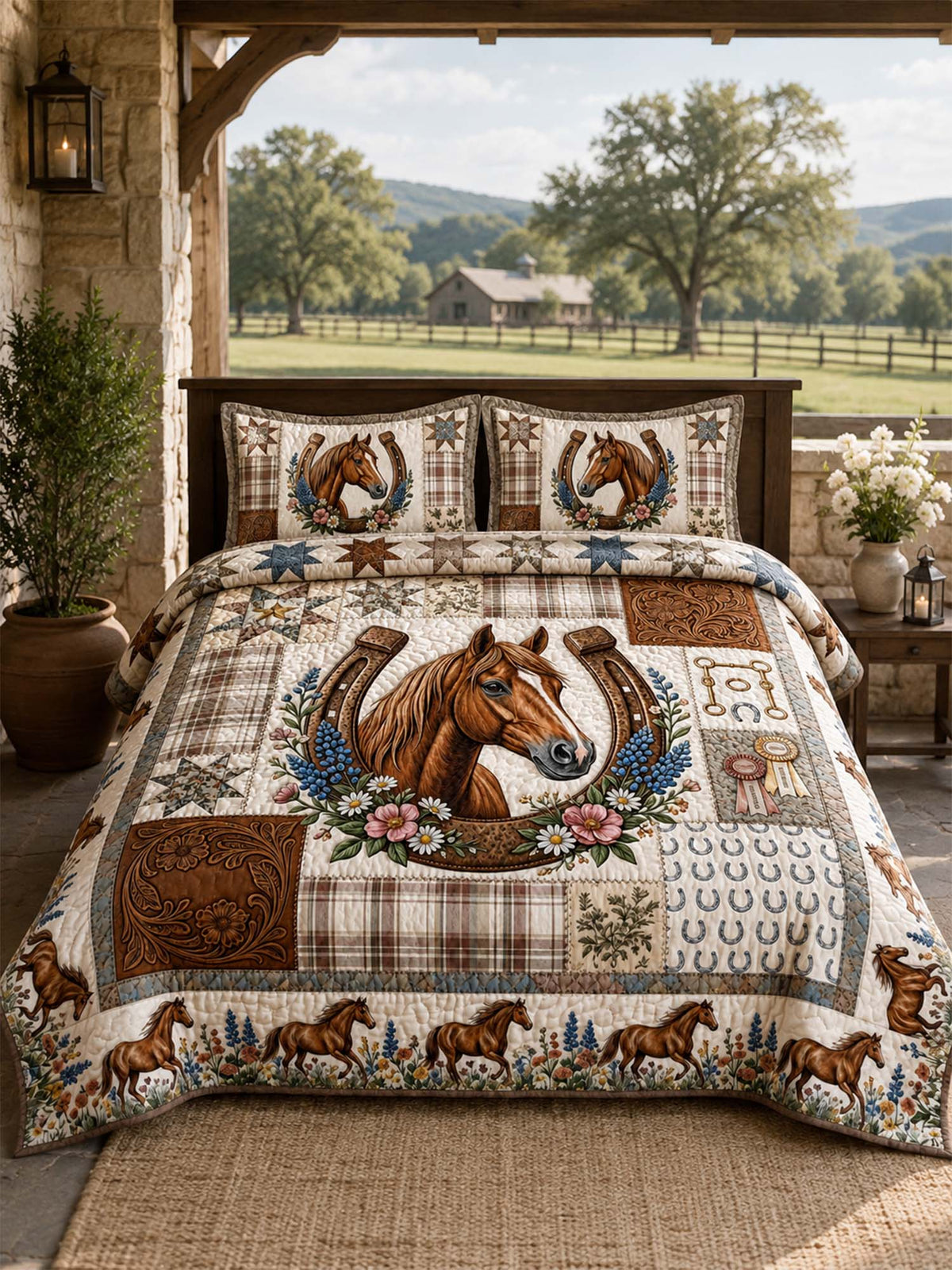 H.PAI Western Horse Quilted 3-Piece Bedding Set