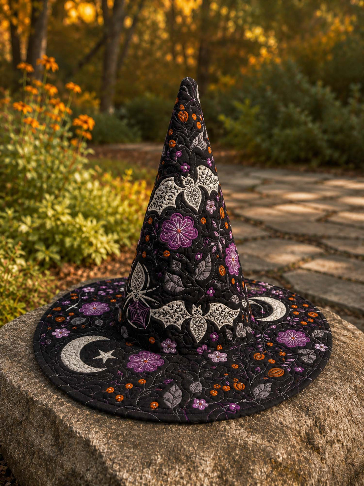 H.PAI Gothic Butterfly Garden Handcrafted Quilted Witch Hat
