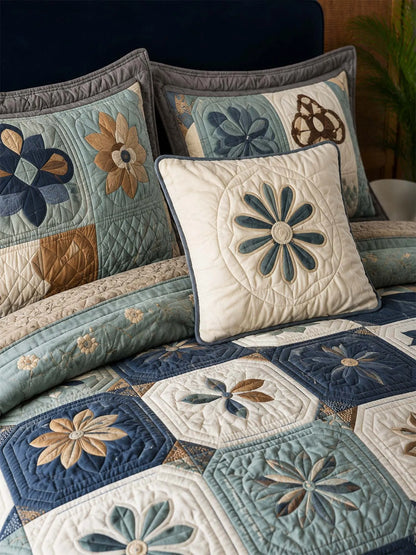 Vintage Cottage Floral Quilted 3-Piece Bedding Set