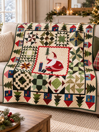 Woodland Santa Christmas Village Quilted Blanket