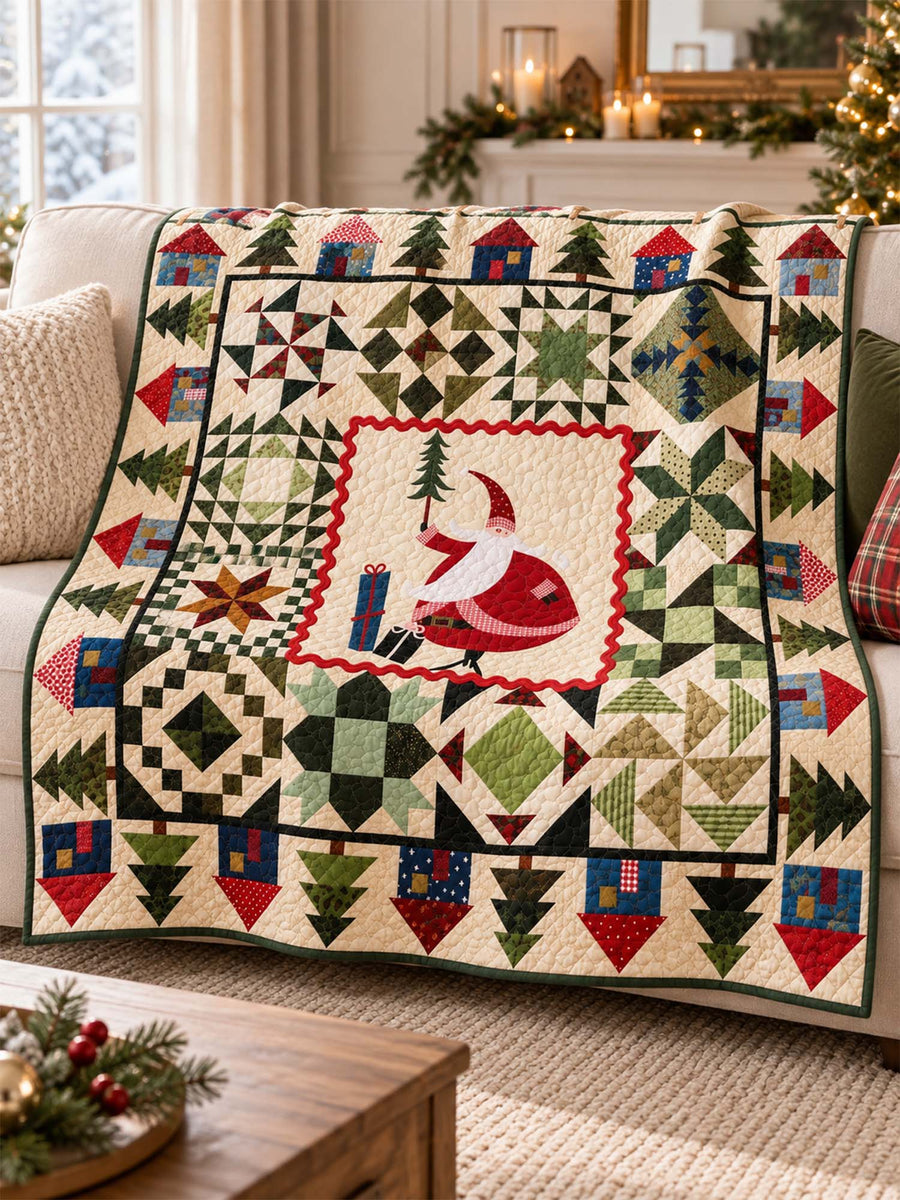 Woodland Santa Christmas Village Quilted Blanket