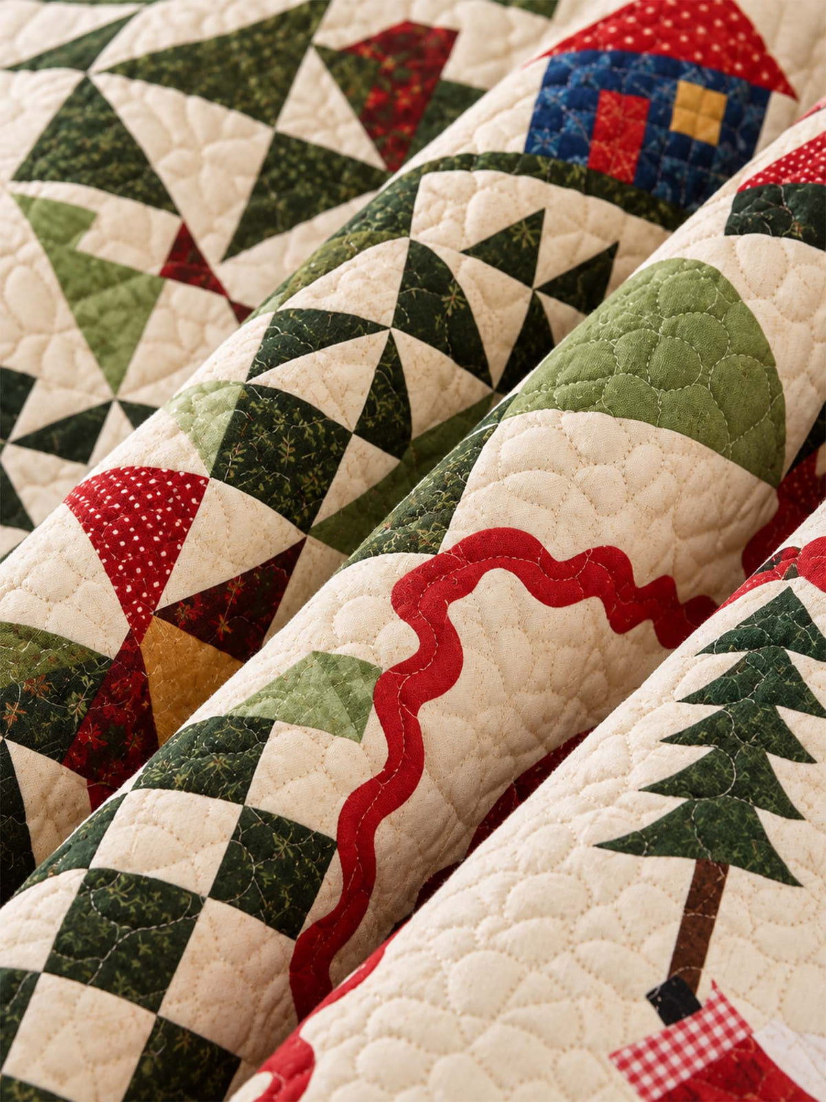 Woodland Santa Christmas Village Quilted Blanket