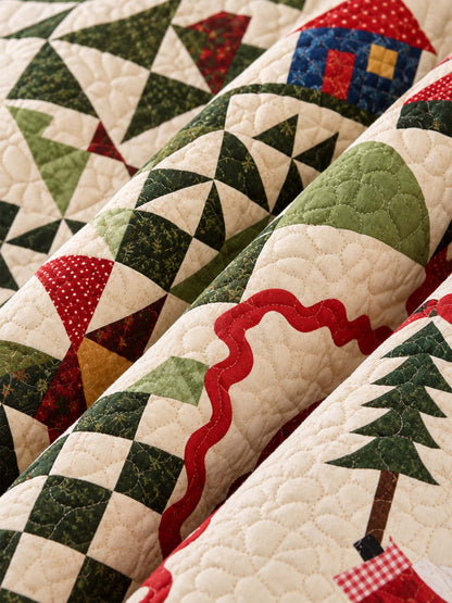 Woodland Santa Christmas Village Quilted Blanket