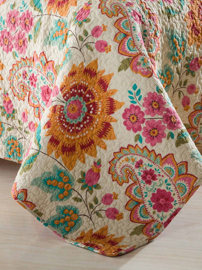 Boho Colorful Paisley Floral Patchwork Quilted 3‑Piece Bedding Set