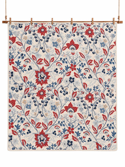Red Blue Botanical Floral Quilted 3-Piece Bedding Set