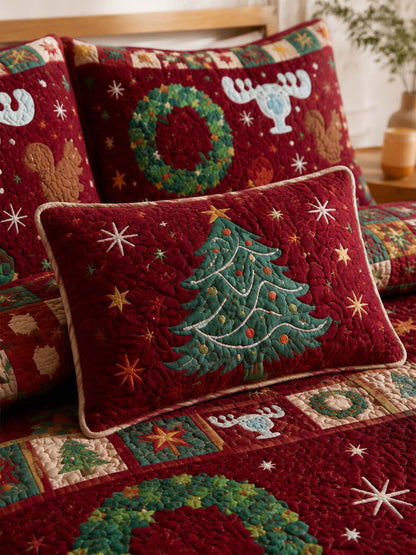 Christmas Woodland Village Quilted 3-Piece Bedding Set