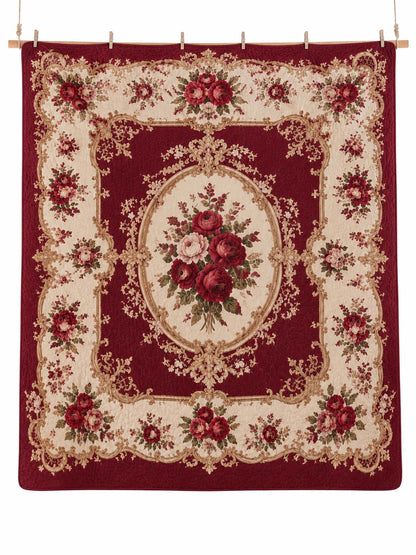 Vintage Burgundy Rose Baroque Quilted 3-Piece Bedding Set