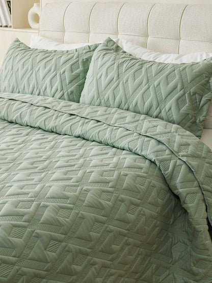 Washed Cotton Solid Color Quilted 3‑Piece Bedding Set