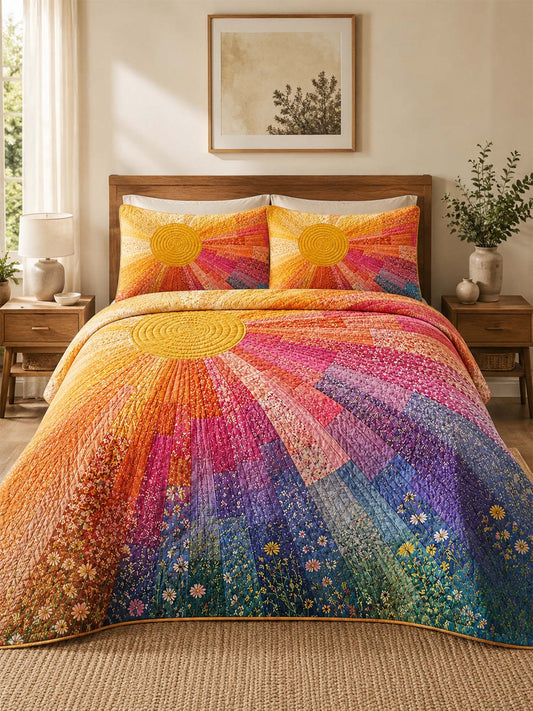 H.PAI Rainbow Sunburst Quilted 3-Piece Bedding Set