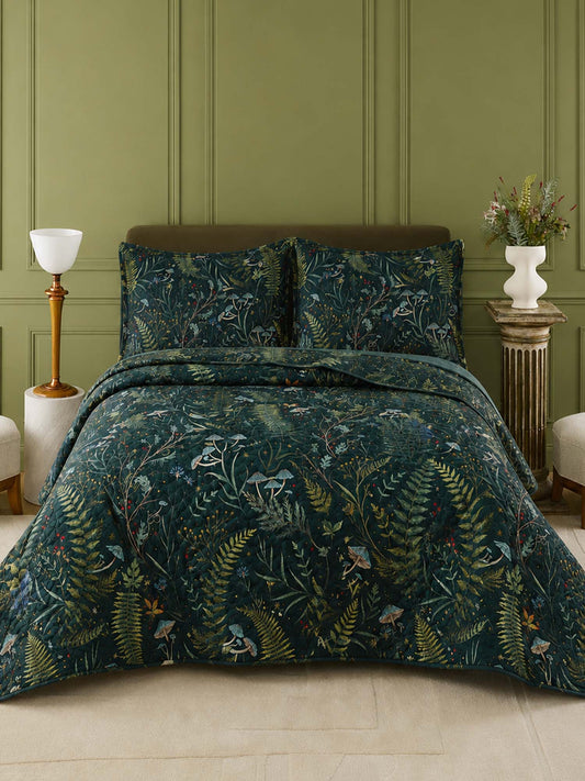 H.PAI Enchanted Forest Mushroom Quilted 3-Piece Bedding Set