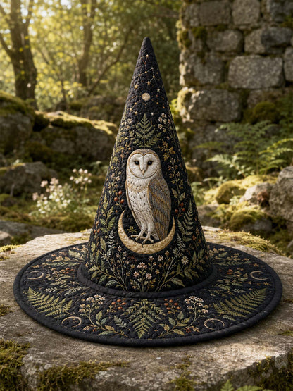 H.PAI Moonlit Owl Dark Forest Gothic Handcrafted Quilted Witch Hat