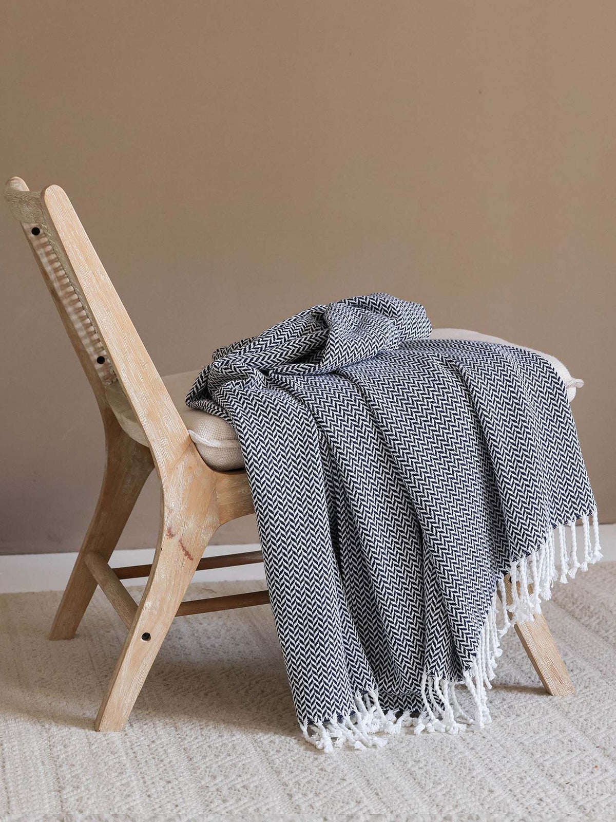 Classic Herringbone Cotton Throw Blanket
