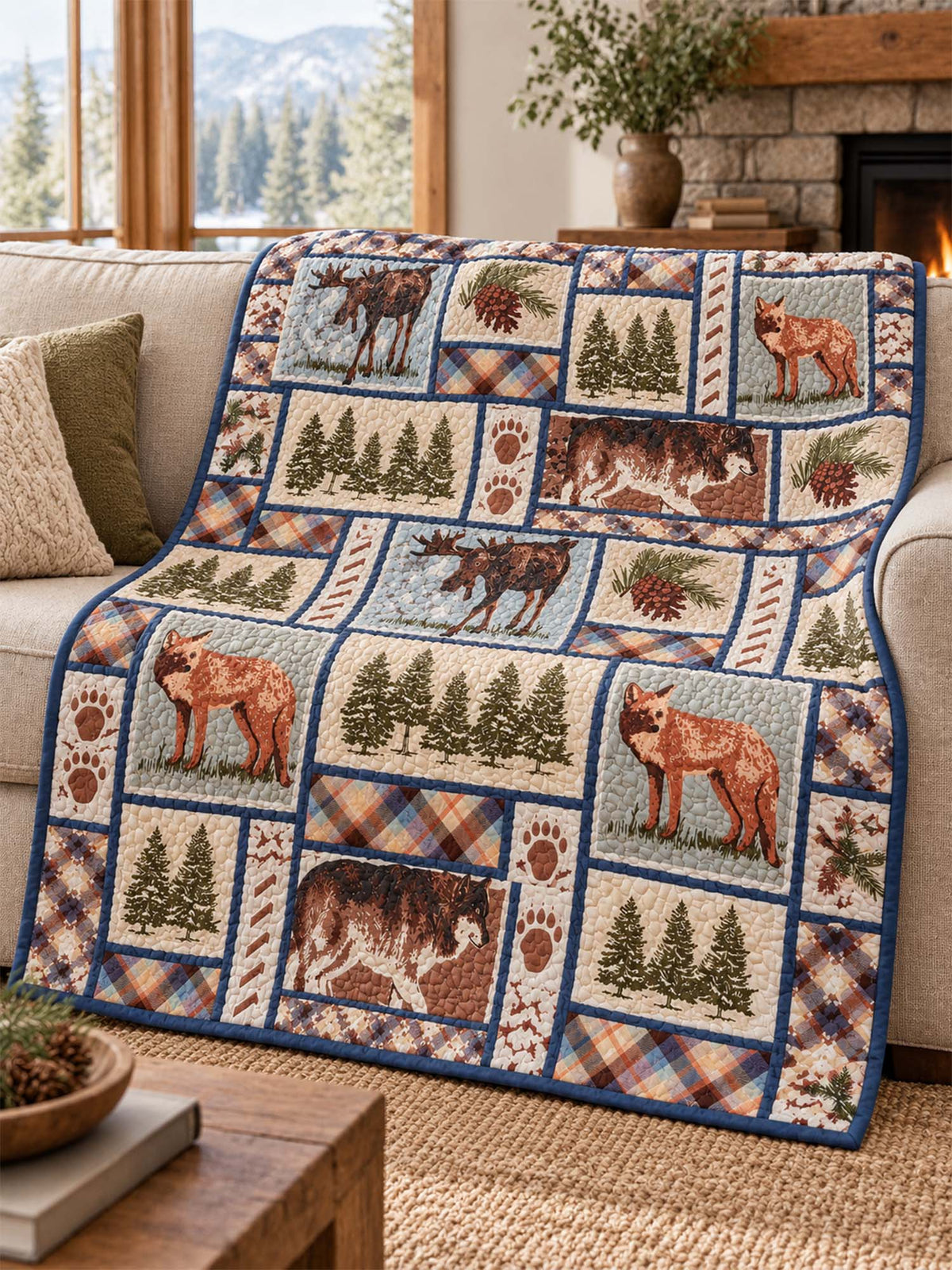 Moose & Fox Woodland Plaid Quilted Blanket