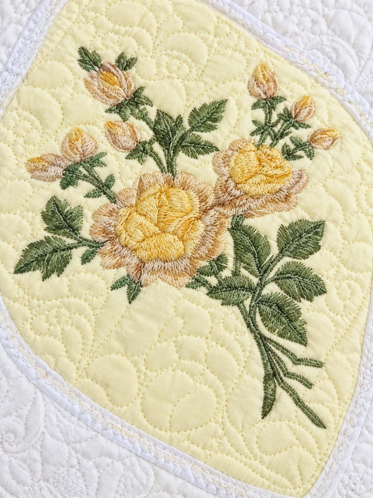 Golden Meadow Embroidered Floral Quilted 3-Piece Bedding Set