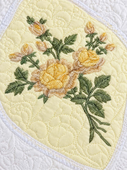 Golden Meadow Embroidered Floral Quilted 3-Piece Bedding Set