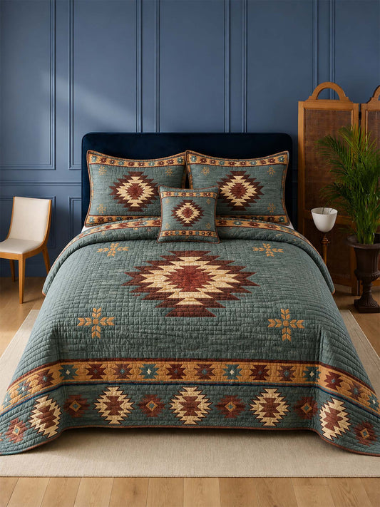 H.PAI Desert Aztec Star Quilted 3-Piece Bedding Set
