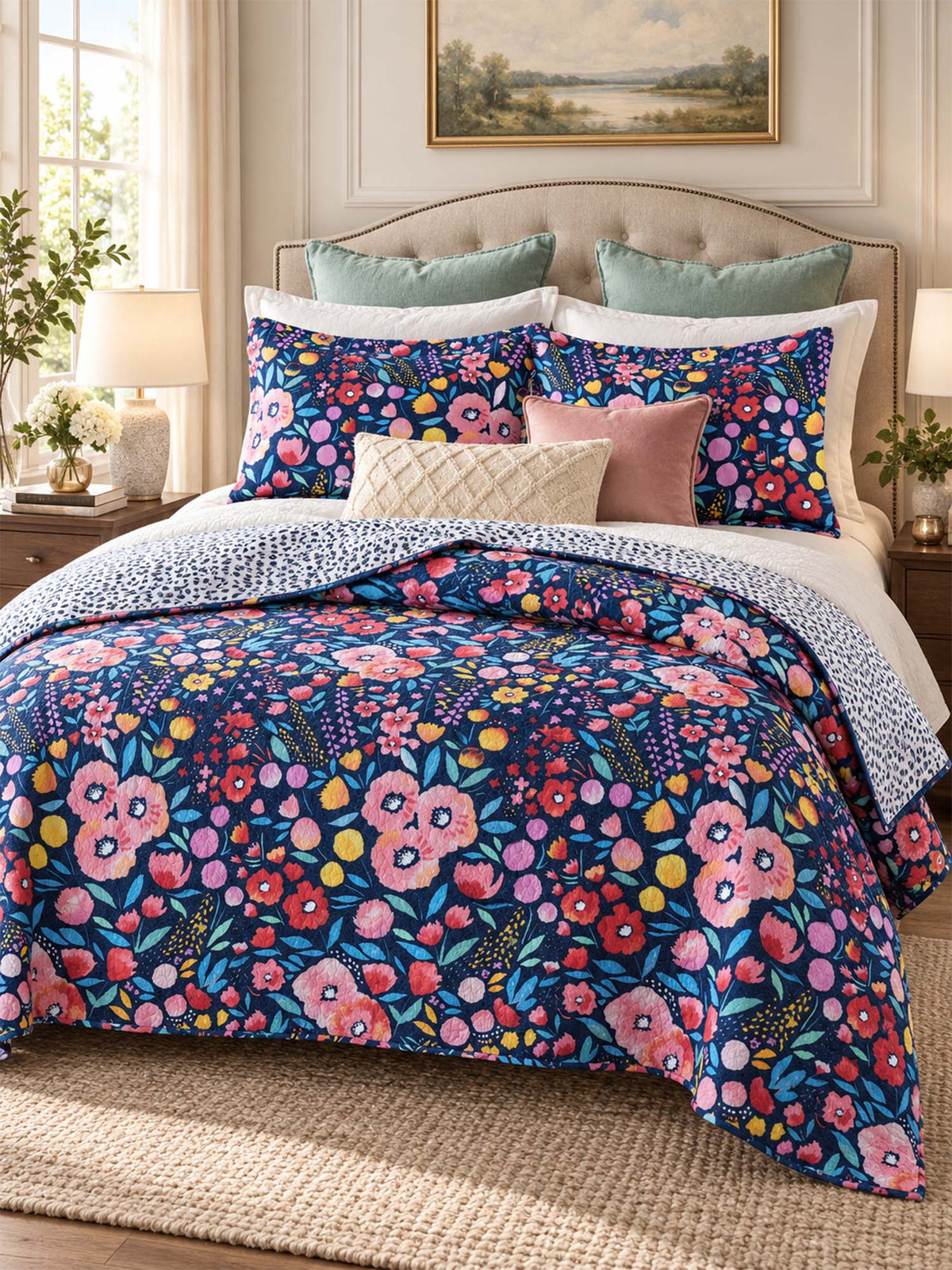 Wildflower Garden Reversible 100% Cotton Quilted 3-Piece Bedding Set