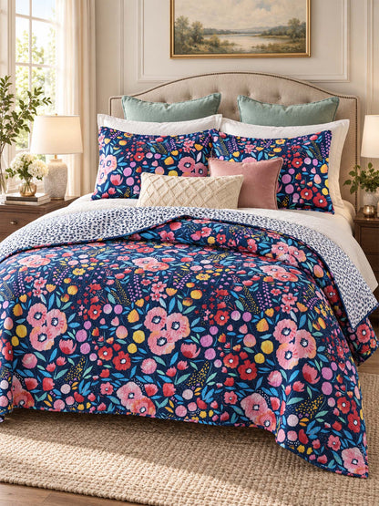 Wildflower Garden Reversible 100% Cotton Quilted 3-Piece Bedding Set