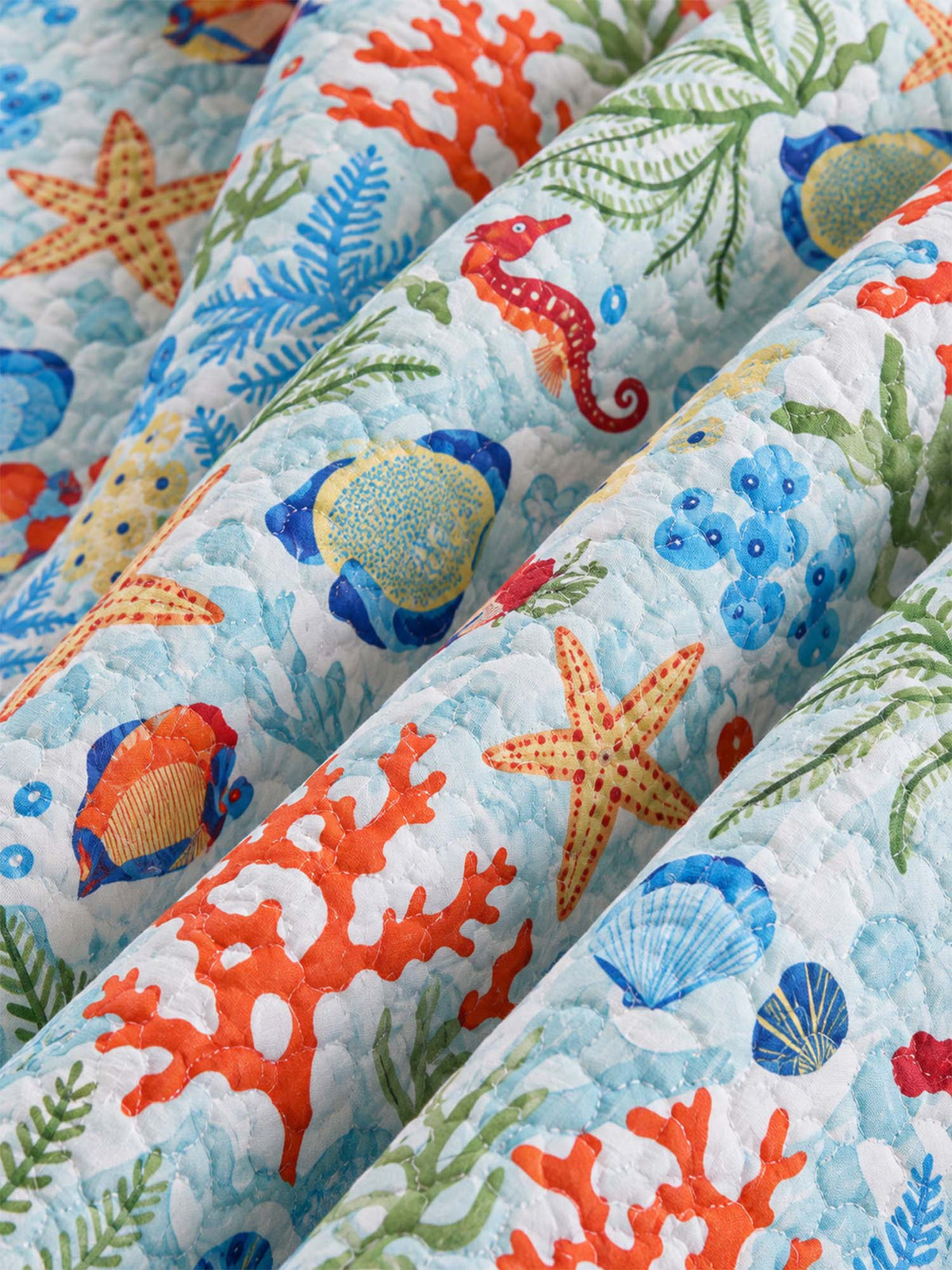 Coastal Coral Reef Reversible 100% Cotton Quilted 3-Piece Bedding Set